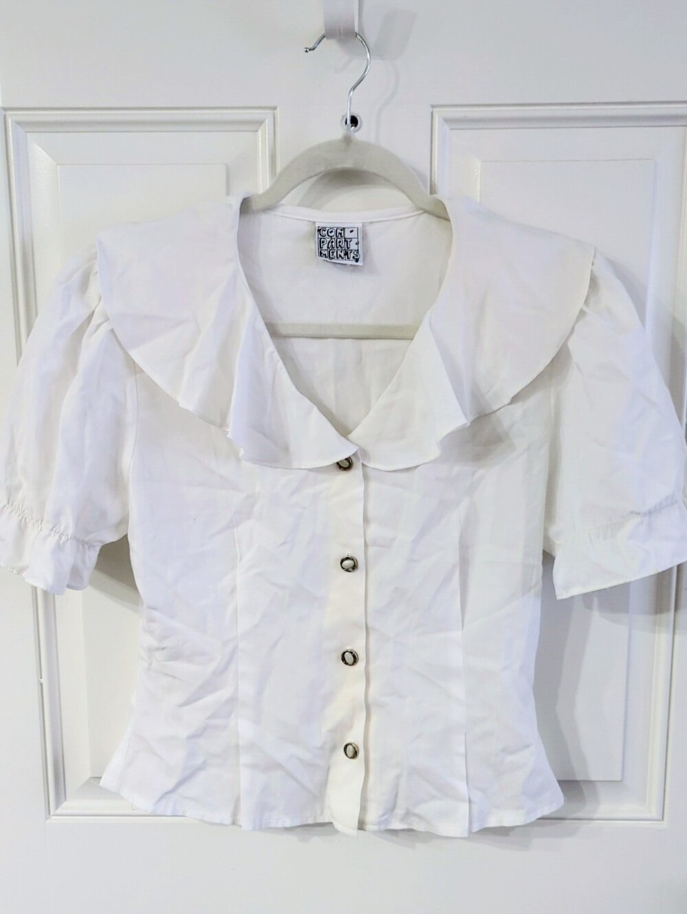 Vintage 90s prairie Puff Sleeve White Peter Pan Collar Whimsical Cottagecore